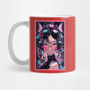 Aesthetic Anime Girl Pink Rosa Black | Quality Aesthetic Anime Design | Premium Chibi Manga Anime Art Mug